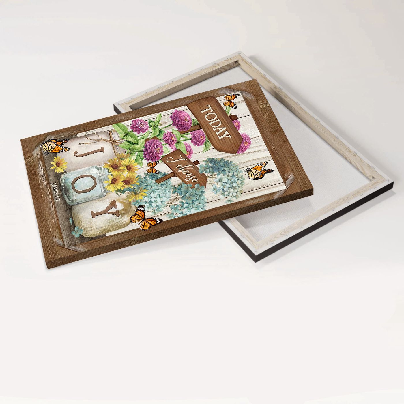 Christian Home Decor Gift: Jesus Portrait Poster with Hydrangea Watercolor Jars and Monarch Butterfly