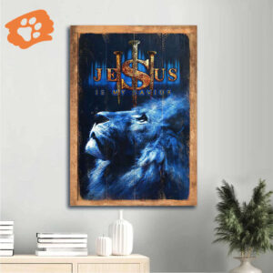Jesus & Lion of Judah Portrait Poster Home Decor - Christian Wall Art Gift with Faith & God - Framed Savior Art