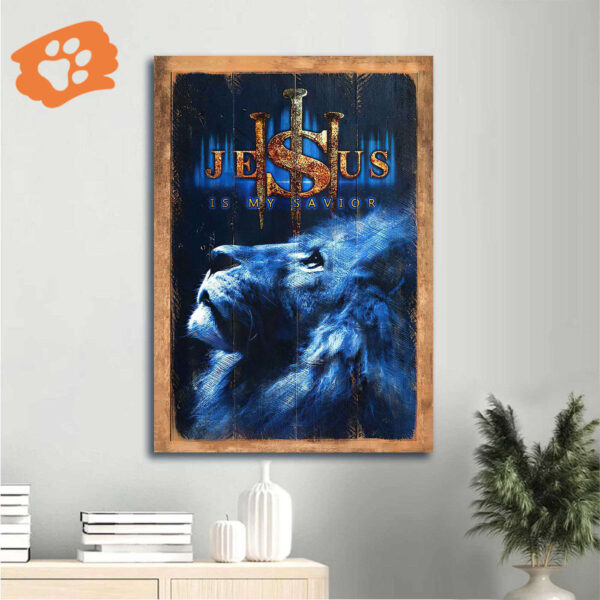Jesus & Lion of Judah Portrait Poster Home Decor – Christian Wall Art Gift with Faith & God – Framed Savior Art