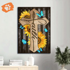 Jesus Portrait Poster: Cross & Sunflower Faith  Poster Home Decor Gift Gift for Christian Home Decor