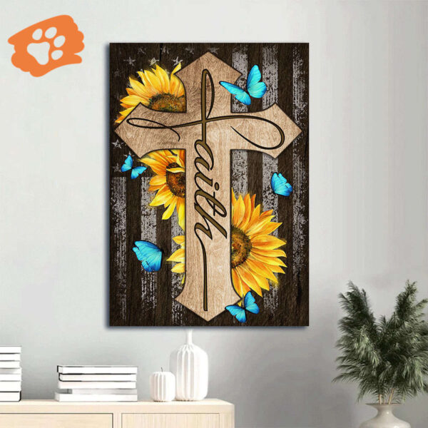 Jesus Portrait Poster: Cross & Sunflower Faith  Poster Home Decor Gift Gift for Christian Home Decor