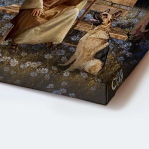 Jesus Portrait Poster - Galaxy Artwork with German Shepherd Dog & Daisy Field - Christian Home Decor Gift 1