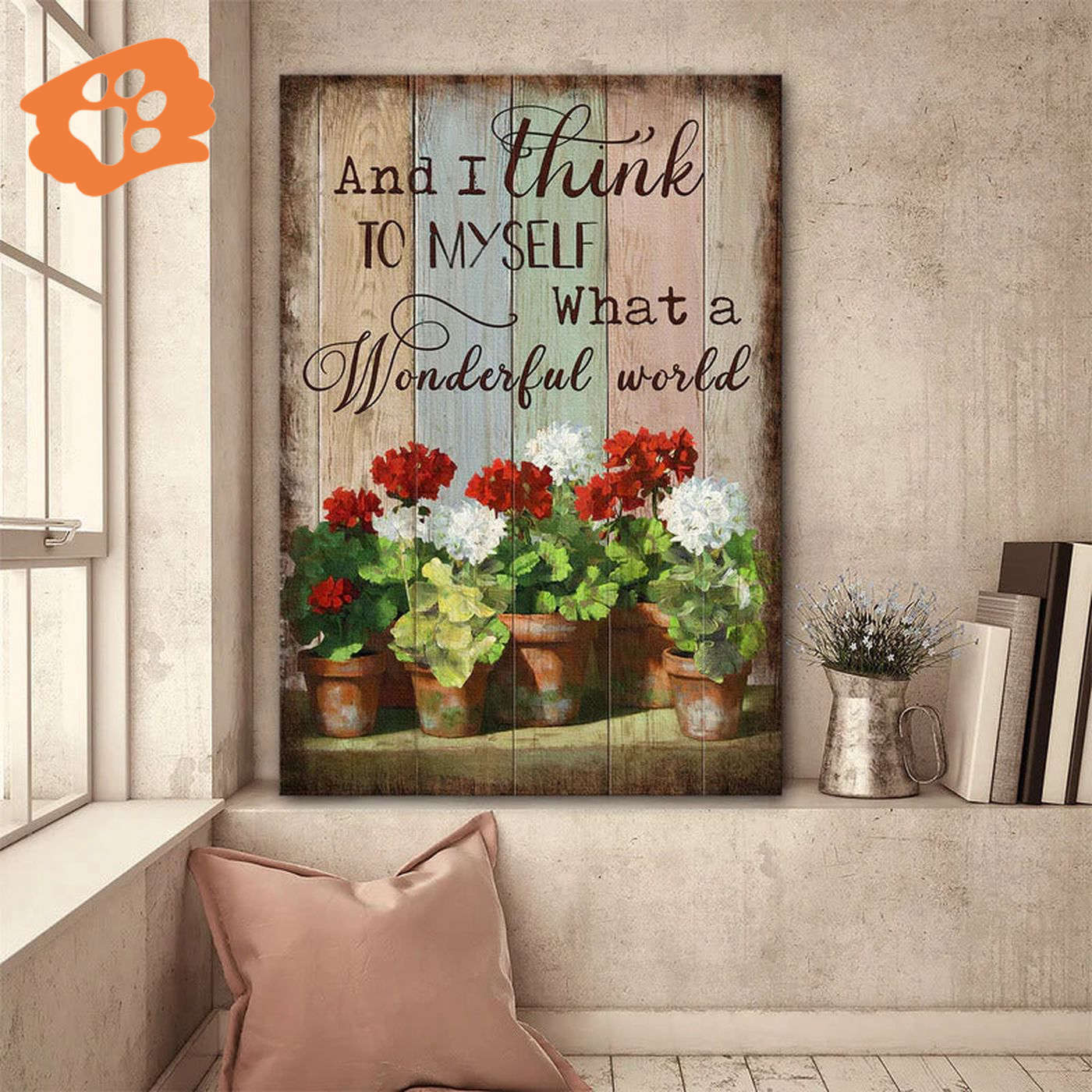Jesus Portrait Poster – Stunning Red and White Flower Garden Painting Gift for Christian Home Decor