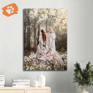 Christian Home Decor Gift - Jesus Portrait Poster with Beautiful Girl Walking - Gift for Christians - God Says You Are Special