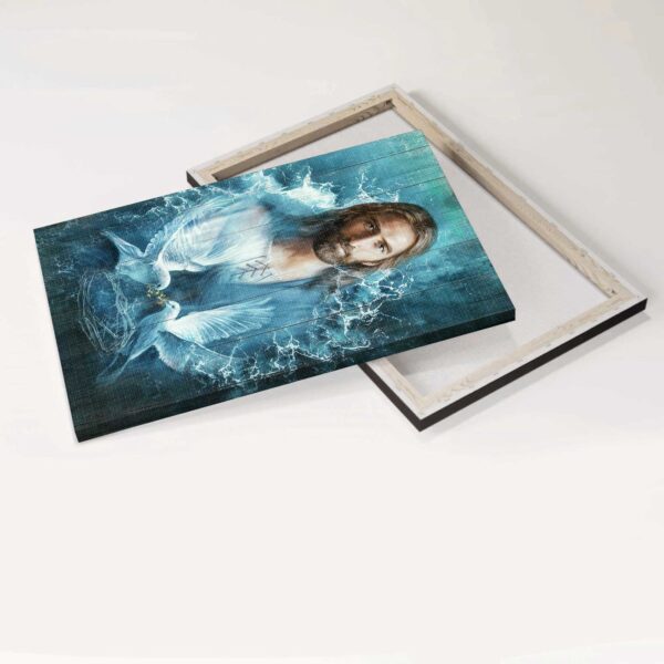 Christian Jesus Portrait Poster – Bird Couple Decor Gift – Blue Water Wall Art
