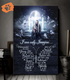Jesus Portrait Poster with White Butterflies and Light Cross - Perfect Christian Gift for Home Decor - I Can Only Imagine