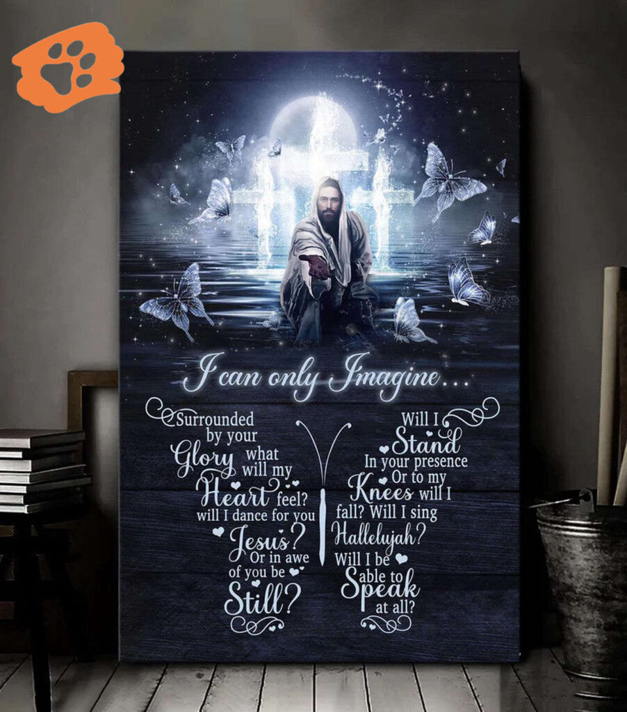 Jesus Portrait Poster with White Butterflies and Light Cross – Perfect Christian Gift for Home Decor – I Can Only Imagine Jesus Portrait Poster with White Butterflies and Light Cross – Perfect Christian Gift for Home Decor – I Can Only Imagine