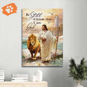 Jesus Walking Lion of Judah Lighthouse Painting Poster - Christian Home Decor Gift