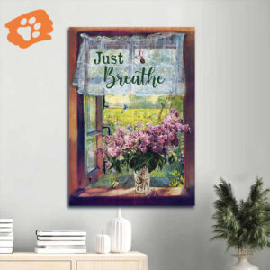 Jesus Portrait Poster Home Decor Gift - Lavender Drawing Green Meadow Land Vintage Window - Gift for Christian - Just Breathe