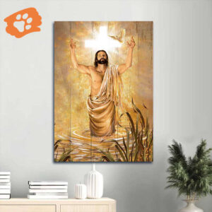 Jesus Portrait Poster Home Decor - Christian Gift with Light Cross Painting Dove