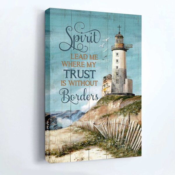 Jesus Portrait Poster Home Decor Gift – Lighthouse Painting with Blue Sky and Seagull – Perfect Gift for Christians
