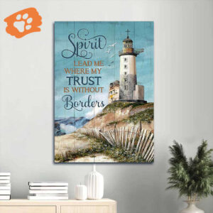 Jesus Portrait Poster Home Decor Gift - Lighthouse Painting with Blue Sky and Seagull - Perfect Gift for Christians