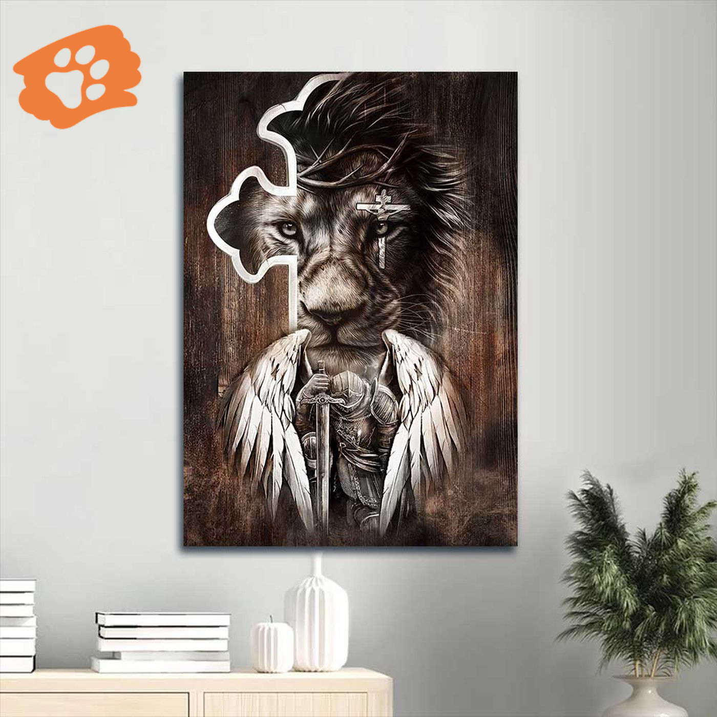 Jesus Portrait Poster Home Decor Gift – Lion of Judah Warrior with Wings – Christian Wall Art