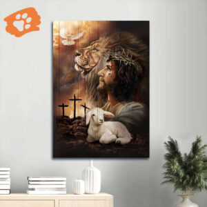 Jesus Portrait Poster: Lion of Judah Lamb of God Dove of Peace - Christian Home Decor Gift