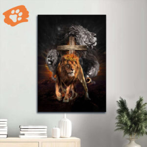 Jesus Lion of Judah Poster - Wooden Cross Home Decor Gift for Christian