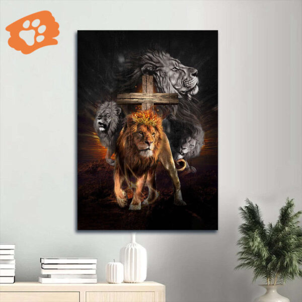 Jesus Lion of Judah Poster – Wooden Cross Home Decor Gift for Christian