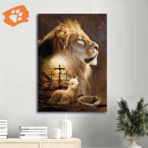 Jesus Lion and Lamb Portrait Poster - Christian Home Decor Gift with King of Kings and Lion of Judah Art
