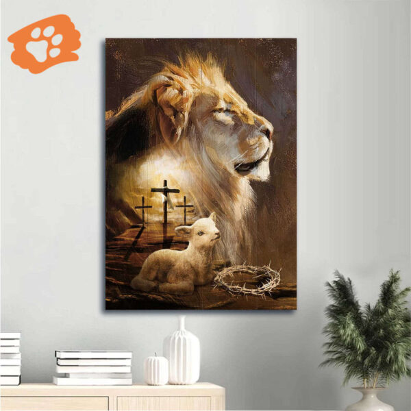 Jesus Lion and Lamb Portrait Poster – Christian Home Decor Gift with King of Kings and Lion of Judah Art