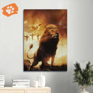 Jesus Lion of Judah Crosses Portrait Poster Home Decor Gift - Christian Wall Art Prints