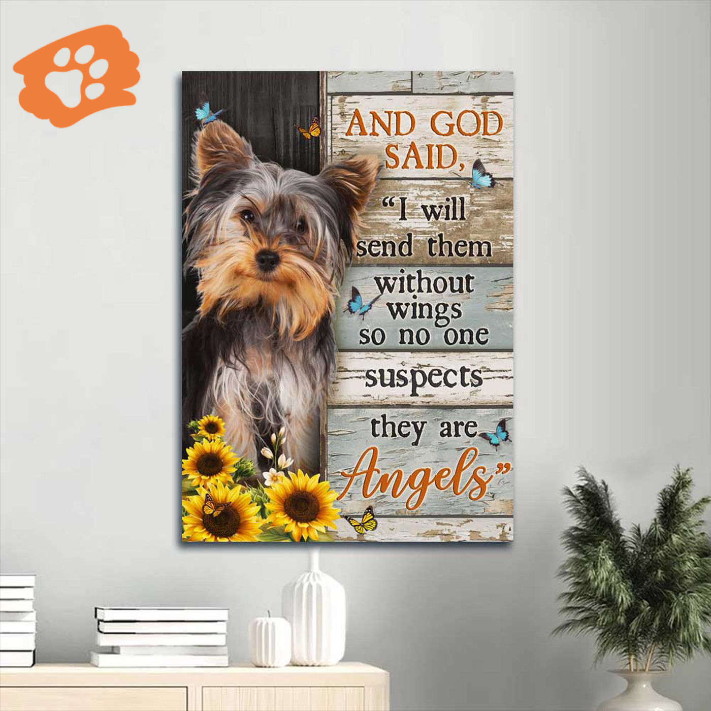 Christian Home Decor Gift: Jesus Portrait Poster with Yorkshire Terrier Sunflower Butterfly – And God Saidy Christian Home Decor Gift: Jesus Portrait Poster with Yorkshire Terrier Sunflower Butterfly – And God Saidy