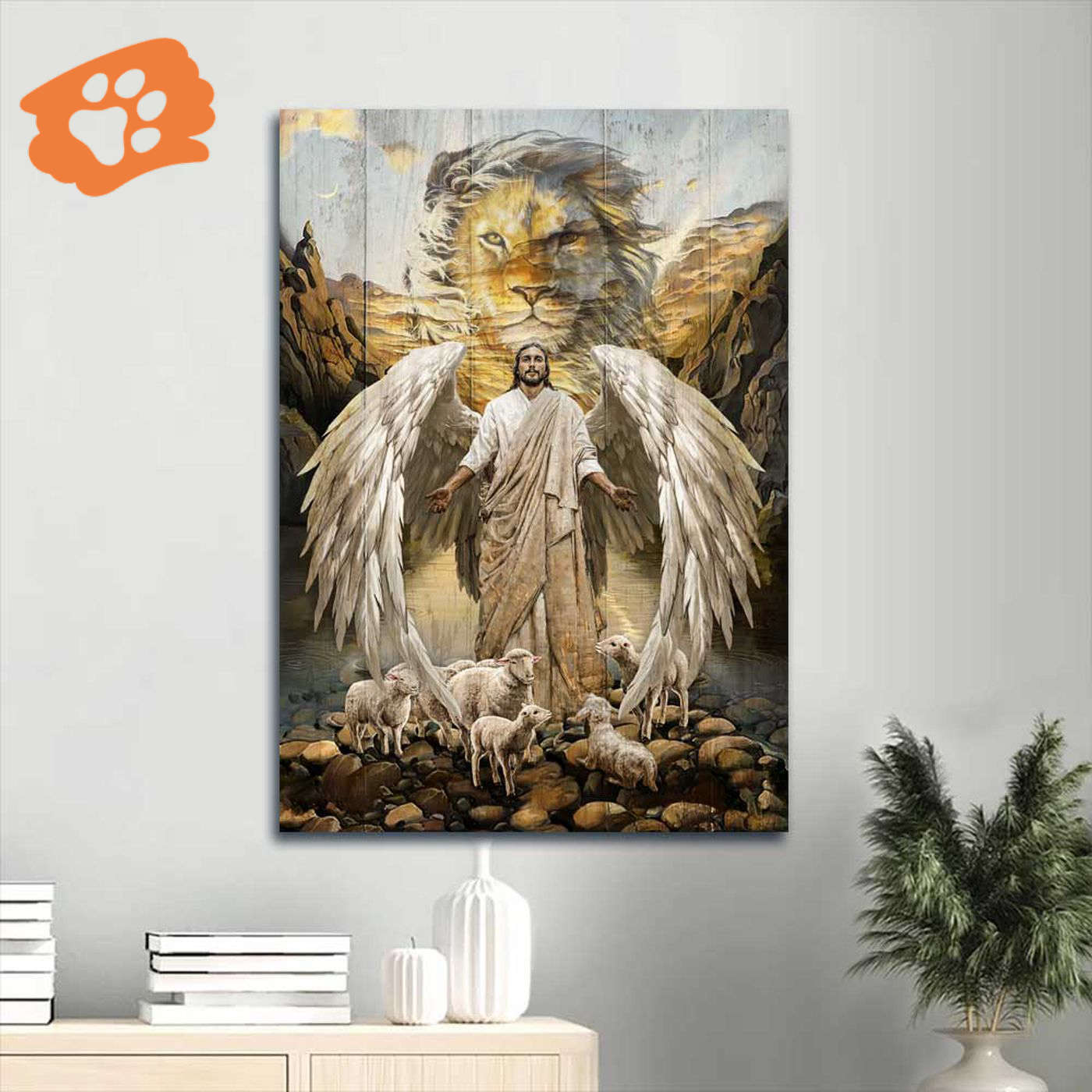 Christian Home Decor Gift: Jesus Portrait Poster with Lord Wings Lion of Judah Lambs of God – Christian Wall Art Prints