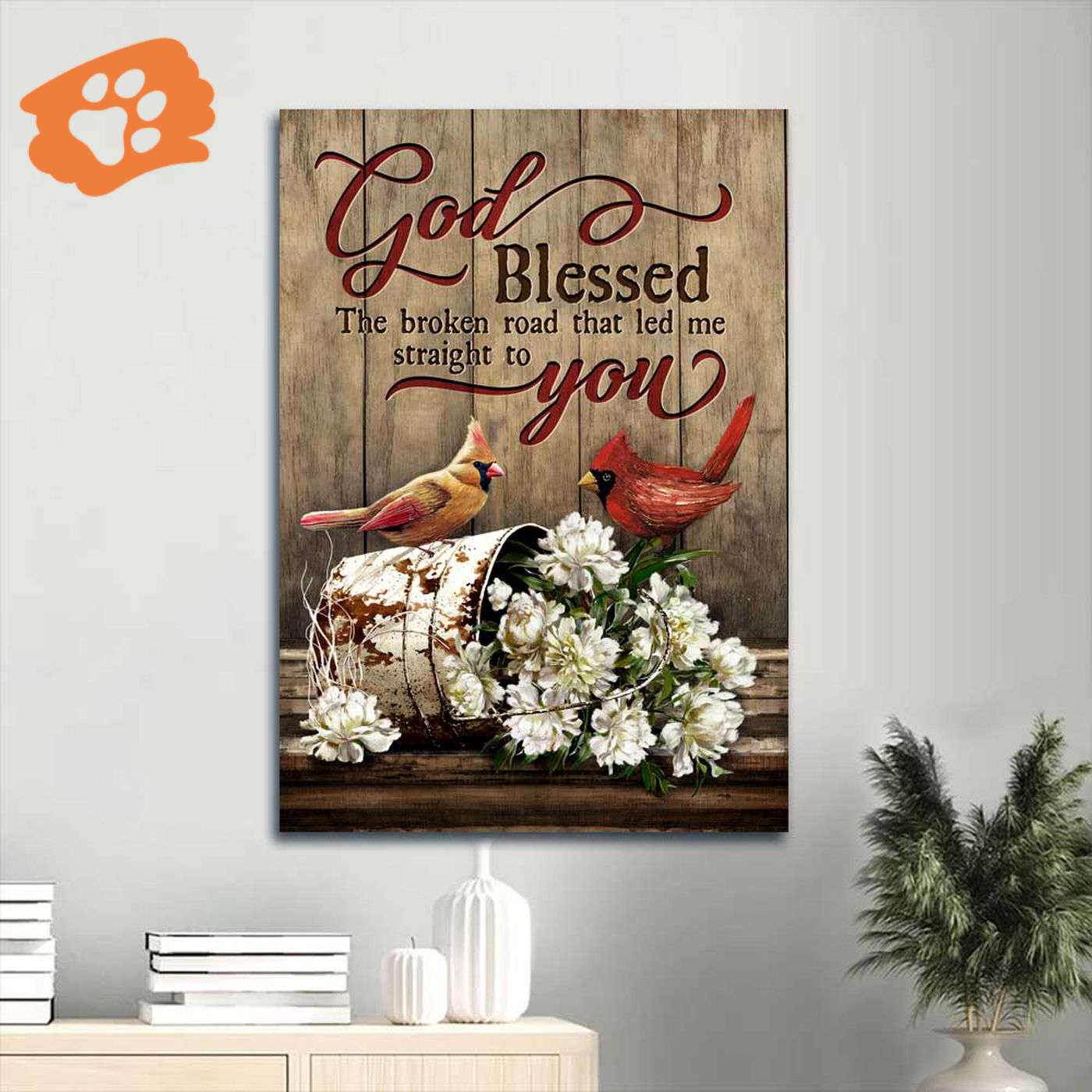 Christian Home Decor Gift: Jesus & Peony Portrait Posters – God Blessed the Broken Road Christian Home Decor Gift: Jesus & Peony Portrait Posters – God Blessed the Broken Road