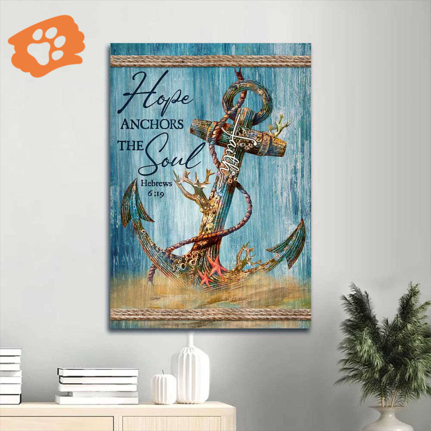 Jesus Portrait Poster – Luxury Anchor Ocean Starfish Home Decor Gift for Christians – Hope Anchors the Soul
