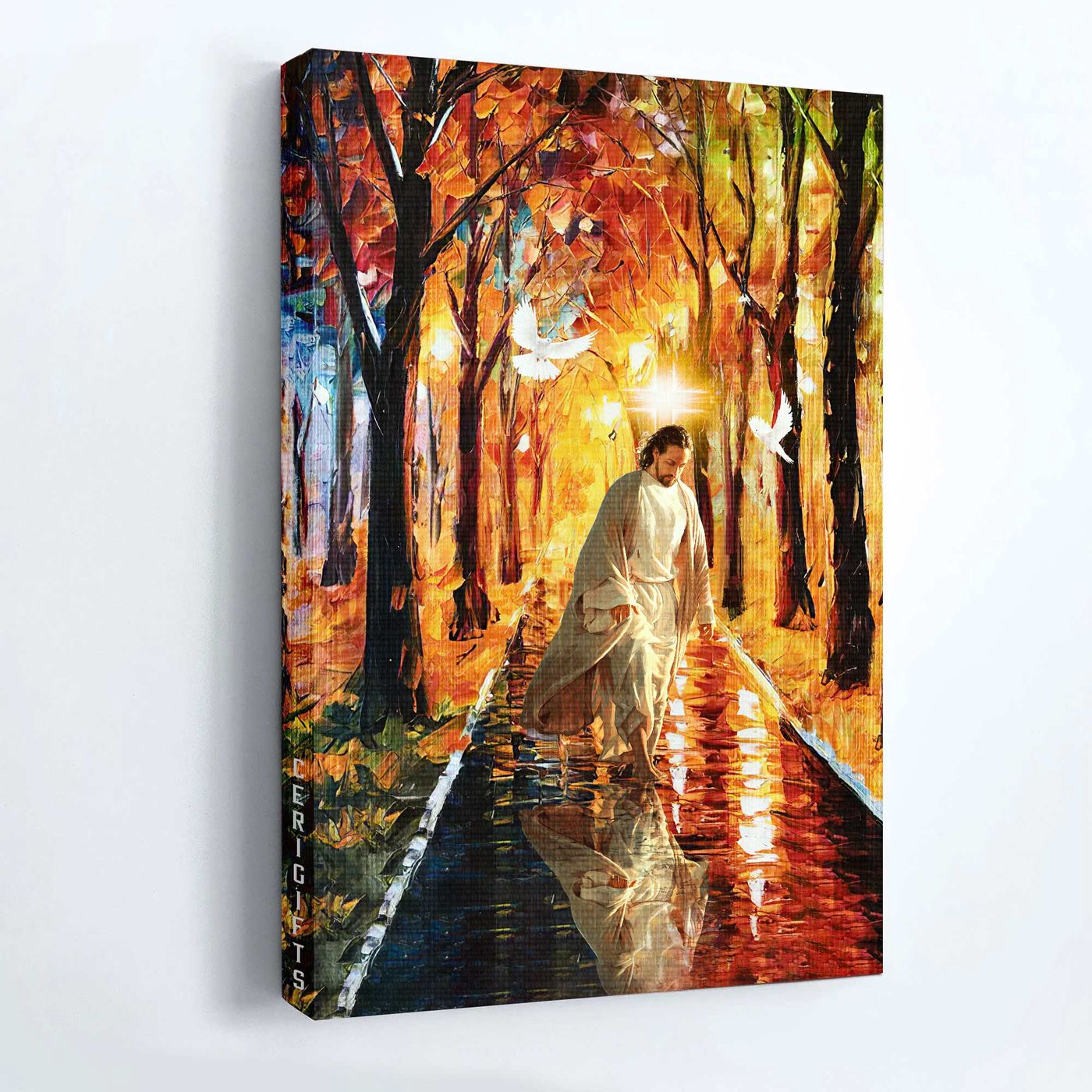 Jesus Portrait Poster – Magic Forest Watercolor Painting Dove Gift for Christians