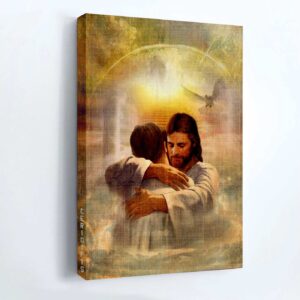 Man Hugging Jesus Portrait Poster - Heavenly Light Home Decor Gift for Christians 1