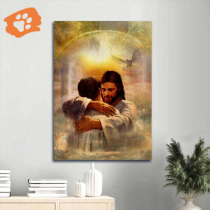 Man Hugging Jesus Portrait Poster - Heavenly Light Home Decor Gift for Christians
