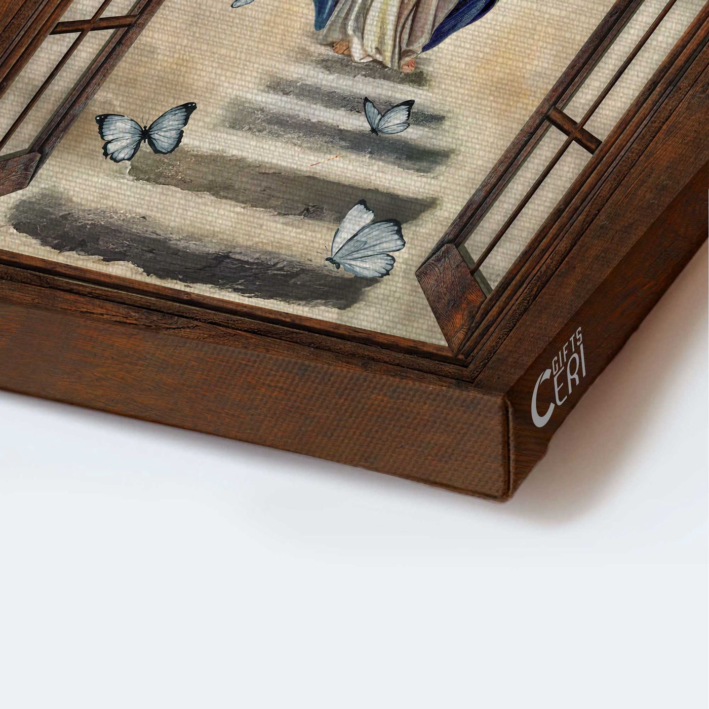 Vintage Jesus Portrait Poster Home Decor Gift with Maria Painting and Blue Butterfly – The Way to Heaven Christian Art