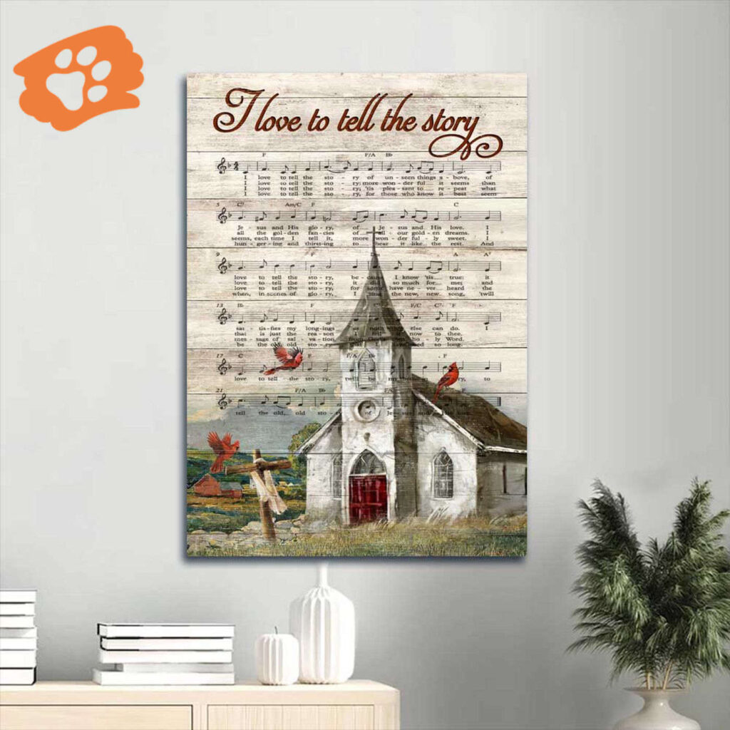 Christian Home Decor Gift: Jesus Portrait Poster with Old Church Red Cardinal and Wooden Cross Christian Home Decor Gift: Jesus Portrait Poster with Old Church Red Cardinal and Wooden Cross