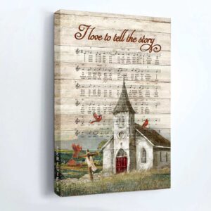 Christian Home Decor Gift: Jesus Portrait Poster with Old Church Red Cardinal and Wooden Cross 1