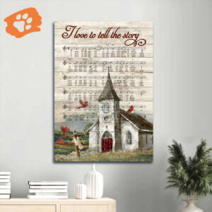 Christian Home Decor Gift: Jesus Portrait Poster with Old Church Red Cardinal and Wooden Cross