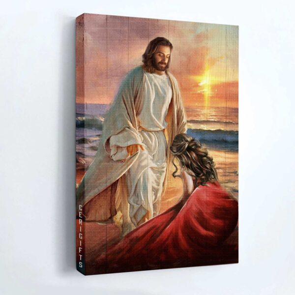 Jesus Sunset Beach Portrait Poster – Inspirational Christian Home Decor Gift