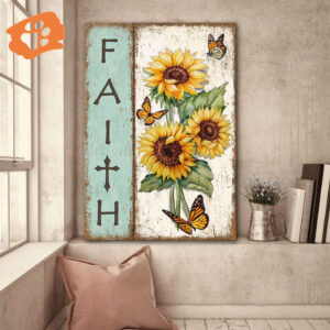 Faithful Jesus Portrait Poster: Orange Butterfly & Sunflower Drawing - Perfect Christian Home Decor Gift