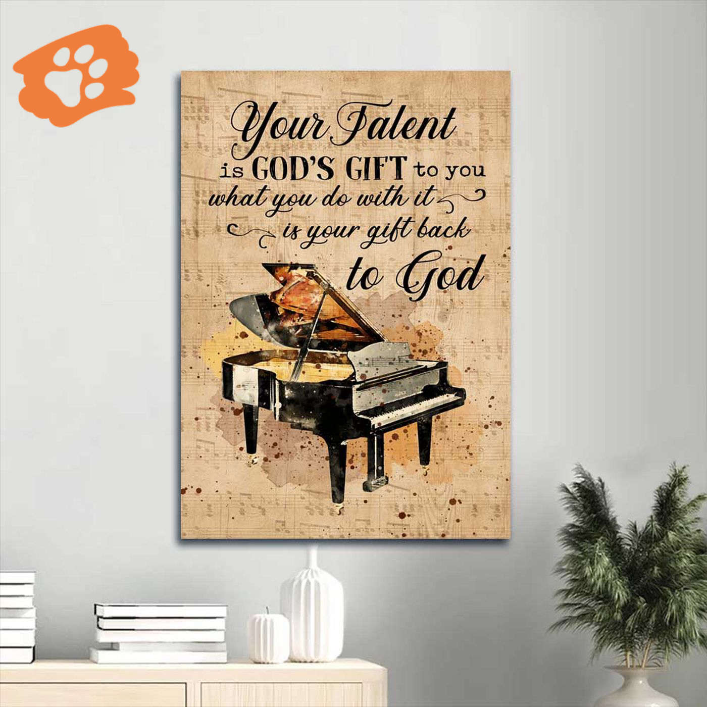 Christian Home Decor Gift: Jesus & Piano Vintage Painting Poster