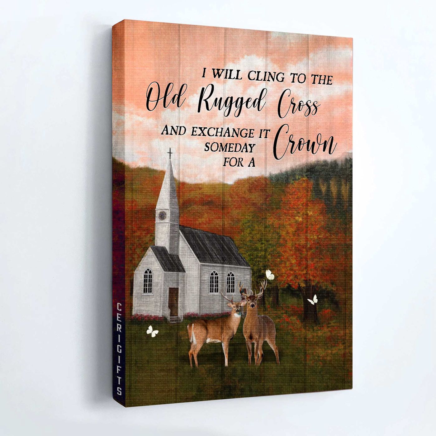 Christian Home Decor Gift: Jesus Portrait Poster – Pink Sunset Autumn Forest Deer Drawing