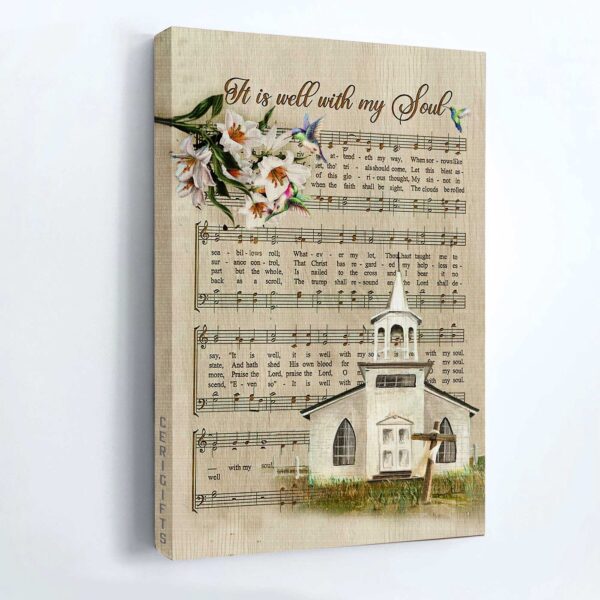 Jesus Portrait Poster Home Decor Gift – Beautiful Church Lily Music Sheet – Gift for Christian – It is Well with My Soul
