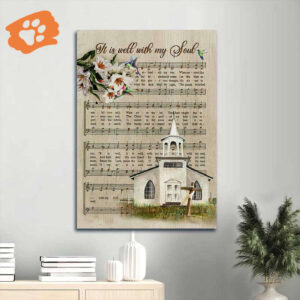 Jesus Portrait Poster Home Decor Gift - Beautiful Church Lily Music Sheet - Gift for Christian - It is Well with My Soul