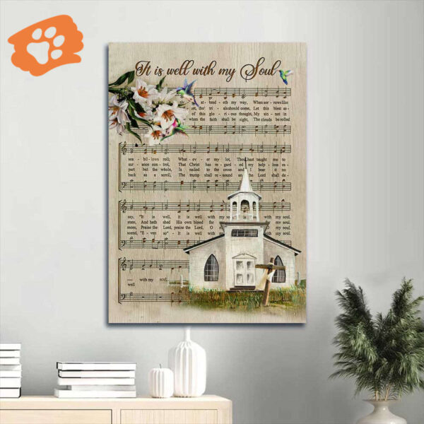 Jesus Portrait Poster Home Decor Gift – Beautiful Church Lily Music Sheet – Gift for Christian – It is Well with My Soul