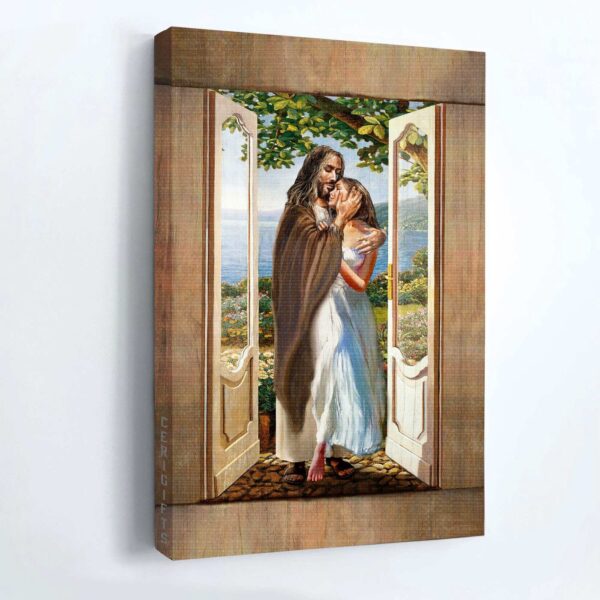 Beautiful Jesus Portrait Poster: Girl Walking in Forest – Christian Home Decor Gift