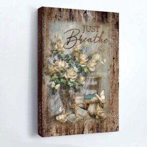 Christian Home Decor Gift: Jesus Portrait Poster with Antique Painting and Just Breathe Poster Home Decor Gift 1