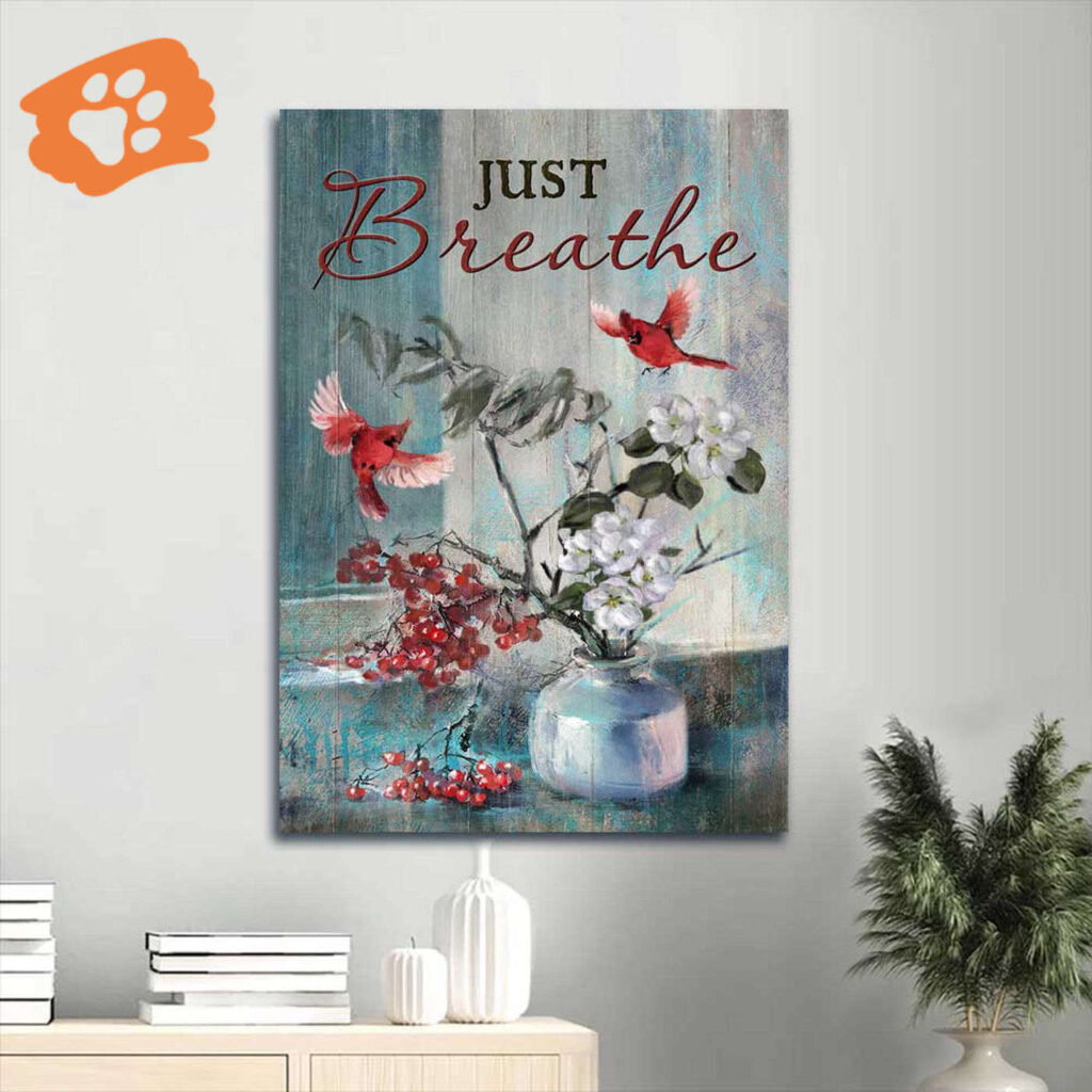 Christian Jesus Portrait Poster Home Decor Gift – Red Cardinals Cherry Blossoms Just Breathe – Wall Art Prints Christian Jesus Portrait Poster Home Decor Gift – Red Cardinals Cherry Blossoms Just Breathe – Wall Art Prints