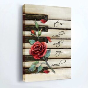 Christian Home Decor: Jesus Portrait Poster with Red Rose & Piano Drawing - Gift for Christian - It is Well with My Soul - Wall Art 1