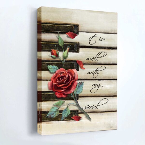 Christian Home Decor: Jesus Portrait Poster with Red Rose & Piano Drawing – Gift for Christian – It is Well with My Soul – Wall Art