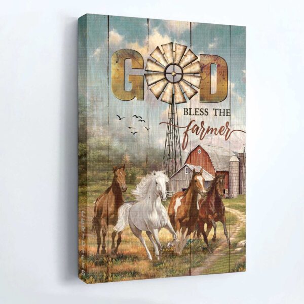 Jesus Portrait Poster Home Decor Gift – Running Horses Red Barn Happy Farm Windmill – Christian Gift