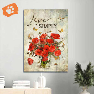 Christian Home Decor Gift: Jesus Portrait Poppy Flower & Butterfly Poster - Live Simply