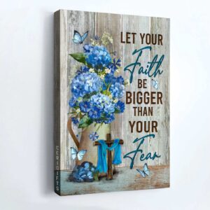 Christian Home Decor Poster Gift - Jesus Portrait Flower Painting Blue Butterfly - Faith Over Fear 1