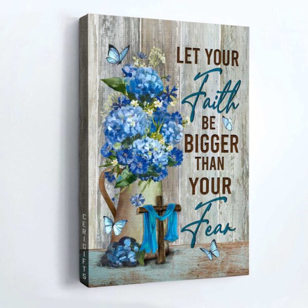 Christian Home Decor Poster Gift – Jesus Portrait Flower Painting Blue Butterfly – Faith Over Fear